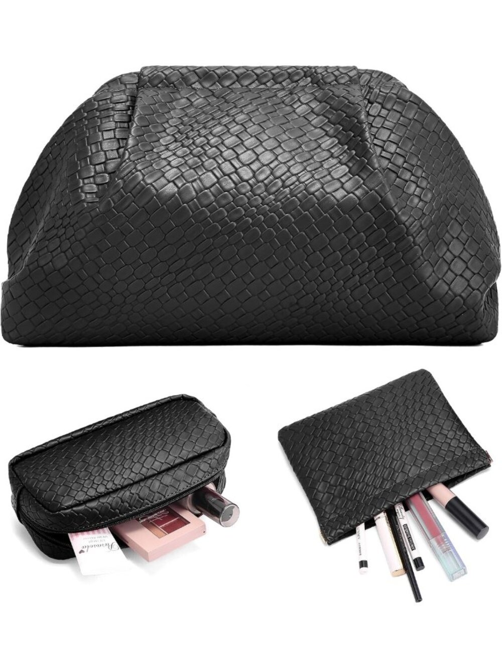 Elegant Vegan Leather Travel Makeup Bag Set - 3 Pcs Compact Cosmetic Organizer